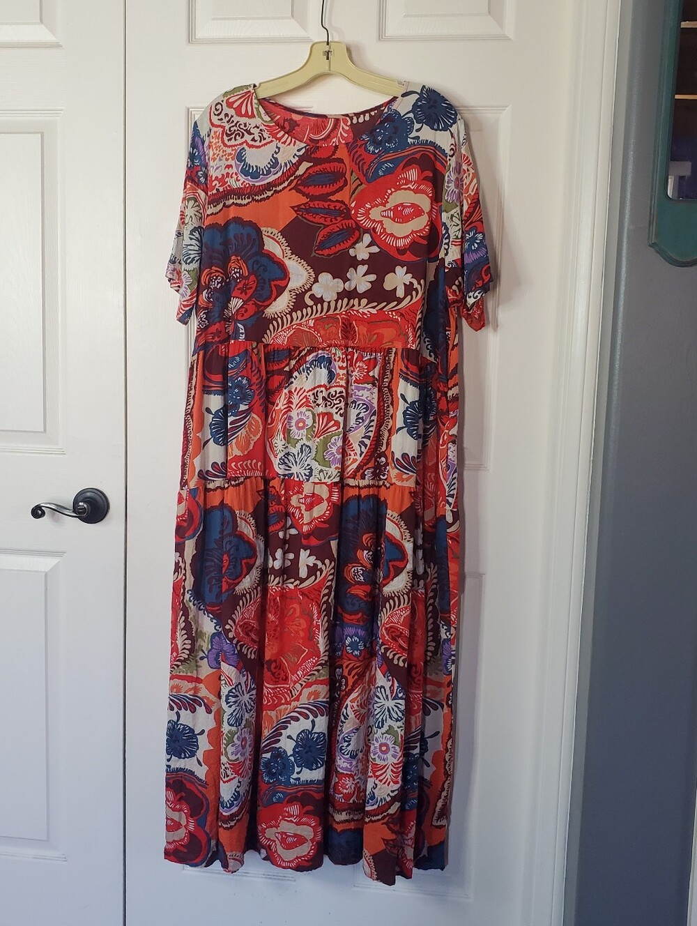 Bohemian YESNO Multicolor Floral Midi Dress Tiered Peasant Paisley Pockets 3XL